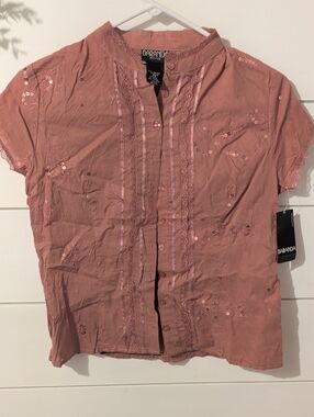 BRANDY Melrose Dusty Rose Short-Sleeve Button Down Shirt